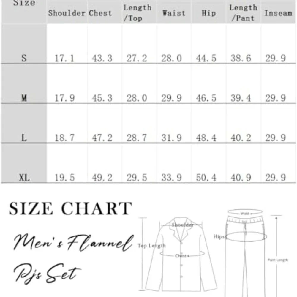 Men's Cotton Flannel Pajama Set Classic Plaid Button Front Sleepwear Lounge